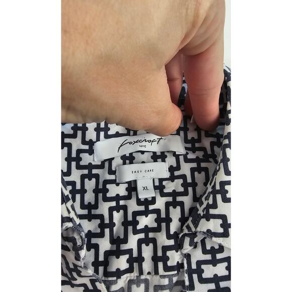 Foxcroft Easy Care Pinpoint Stretch Chain Print Button-Up Shirt Womens XL black - Picture 5 of 8